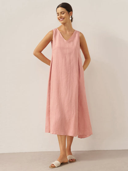 100% Linen Sleeveless A-Line Midi Dress TARA
