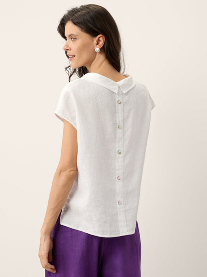 100% Linen Soft-Fold Collar Shell Button Top SABINE