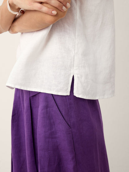 100% Linen Soft-Fold Collar Shell Button Top SABINE