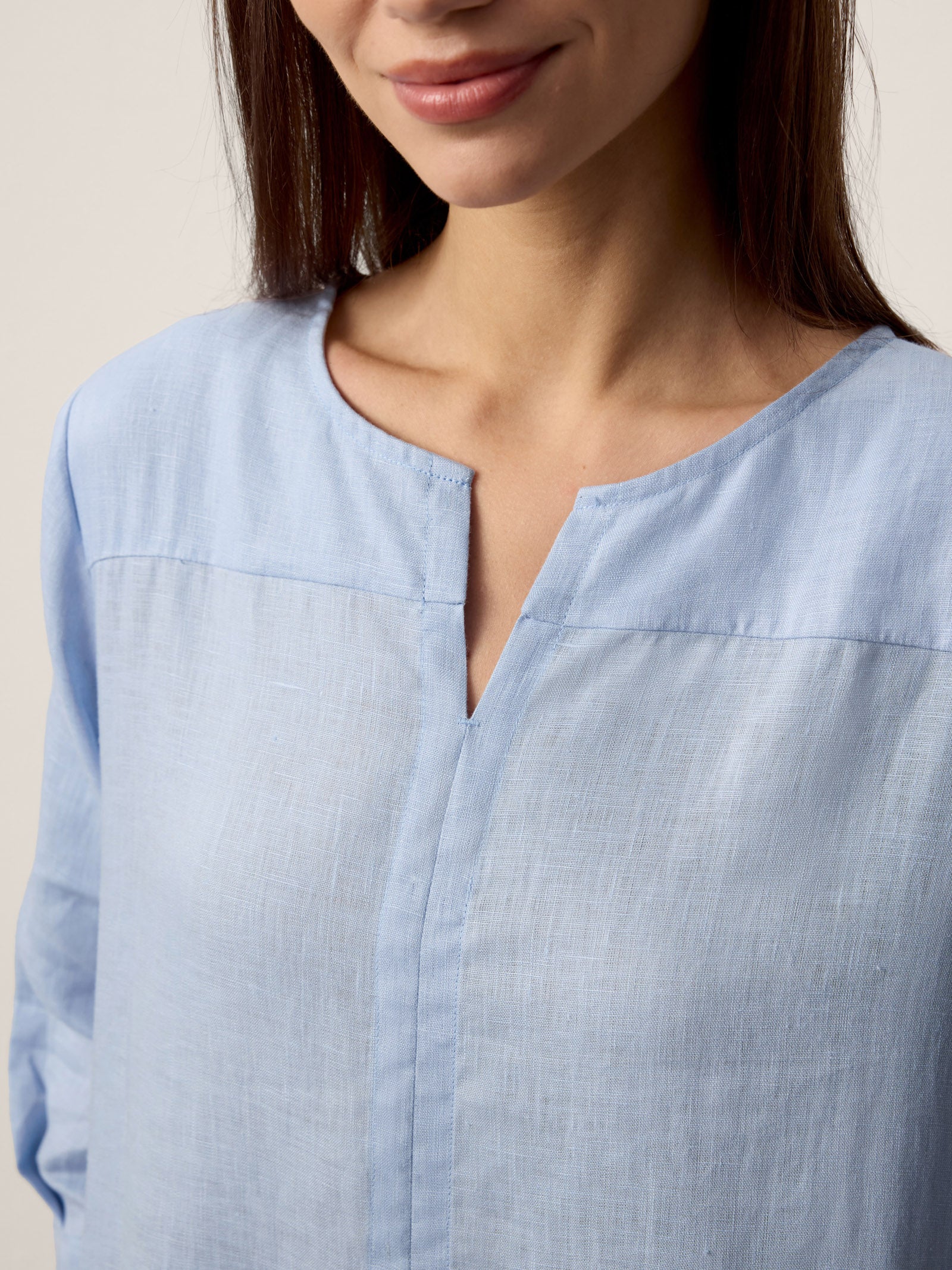 100% Linen Split-Neck Patch-Pocket Mini Dress KALINA