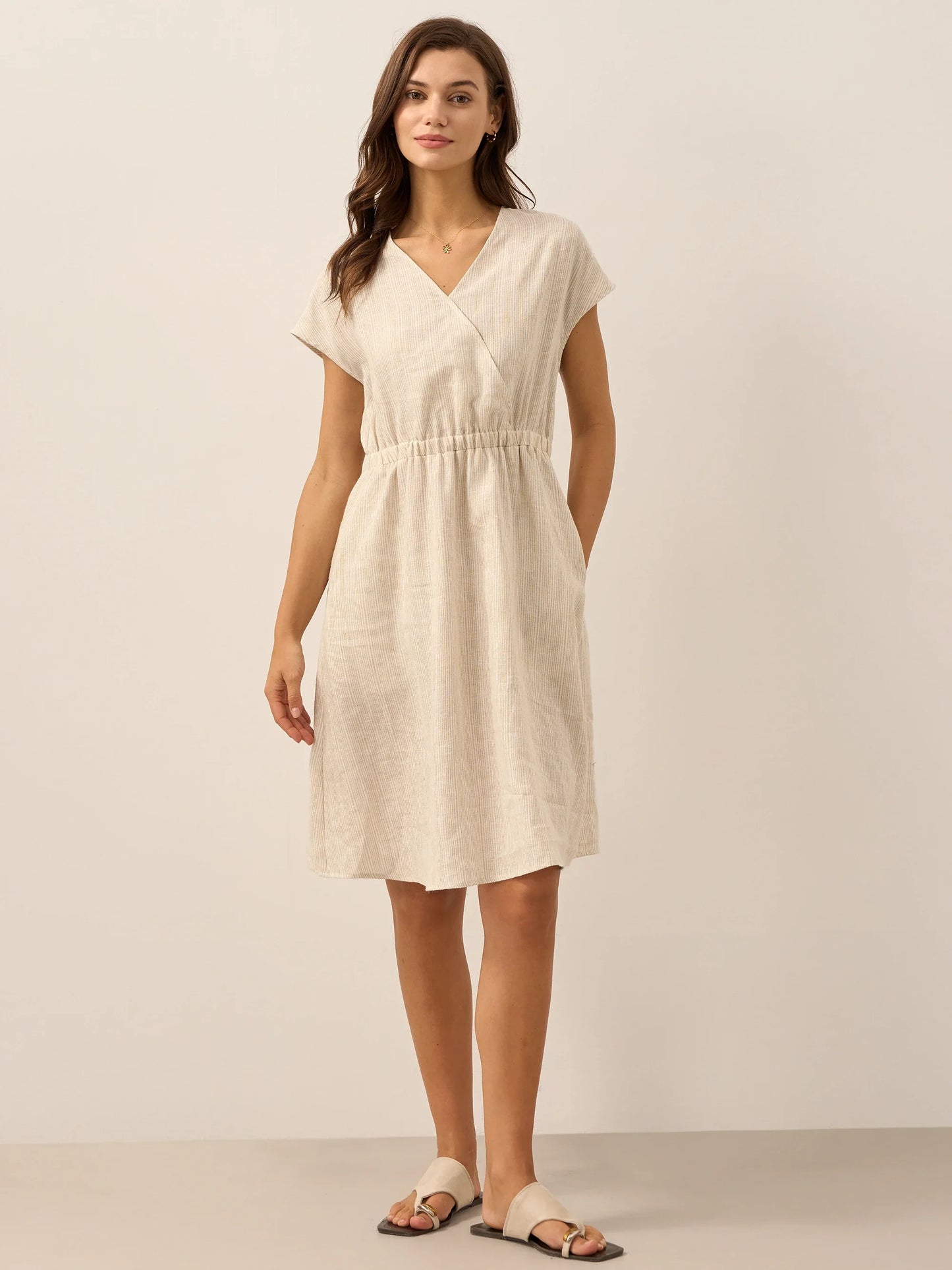 100% Linen Striped Elastic-Waist Mini Dress ARIA