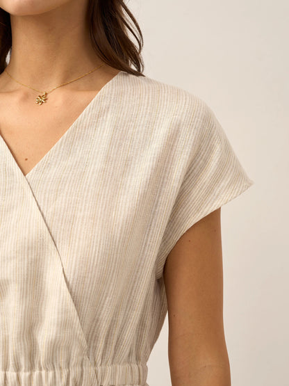 100% Linen Striped Elastic-Waist Mini Dress ARIA