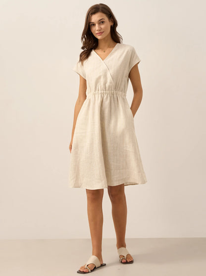 100% Linen Striped Elastic-Waist Mini Dress ARIA