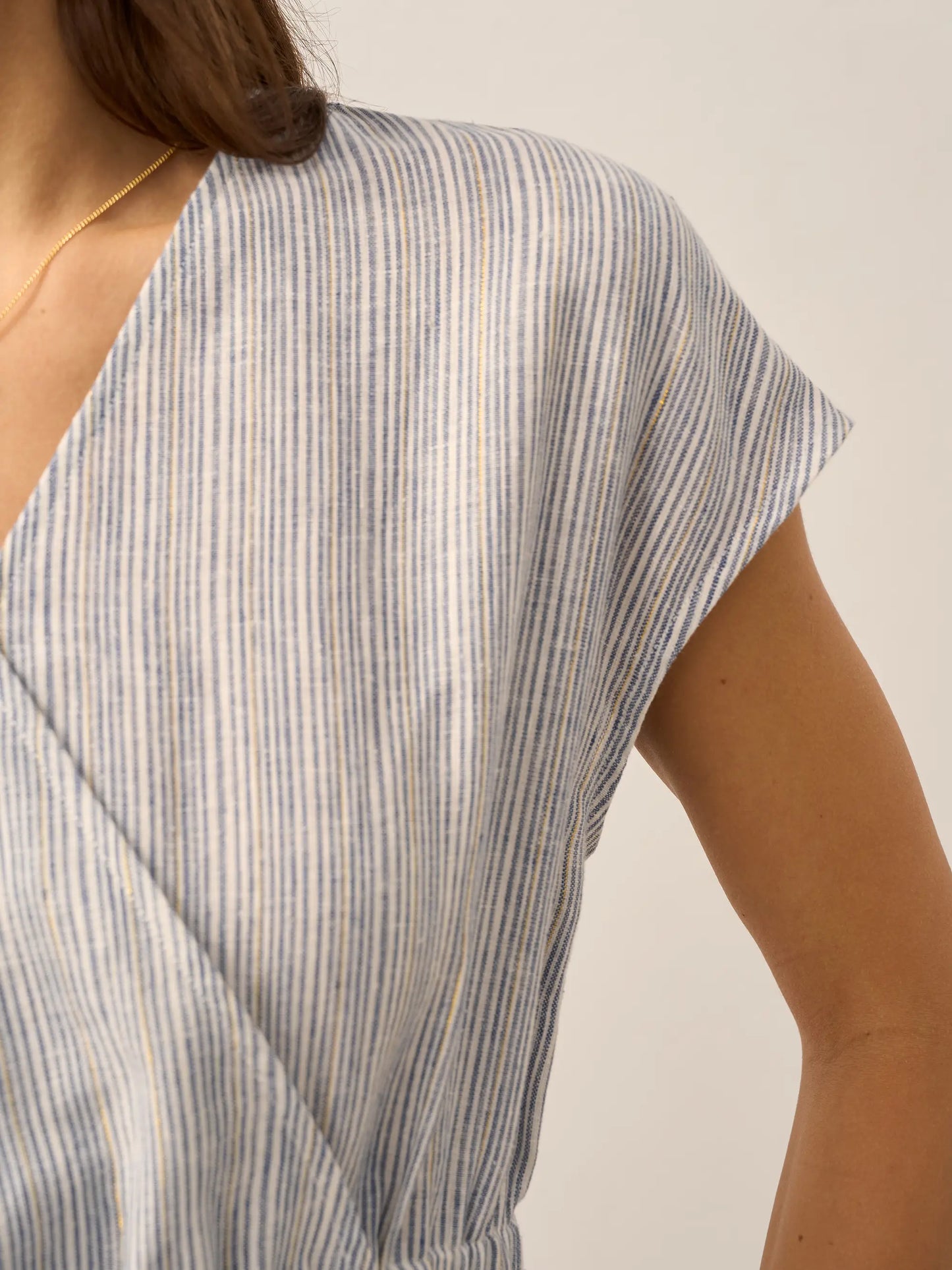 100% Linen Striped Elastic-Waist Mini Dress ARIA