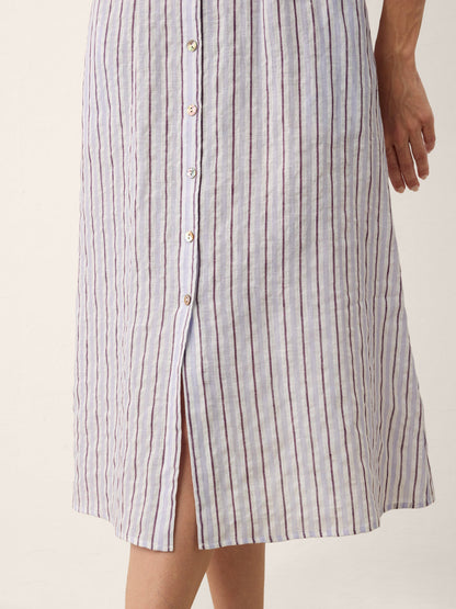 100% Linen Striped Tailored Cap Sleeve Midi Dress AGNES