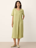 100% Linen Surplice Neck A Line Midi Dress JUDITH