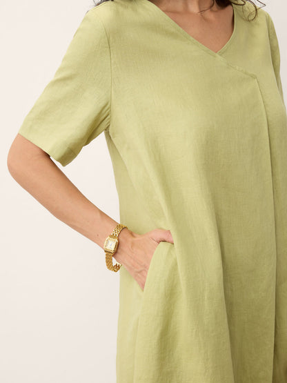100% Linen Surplice Neck A Line Midi Dress JUDITH