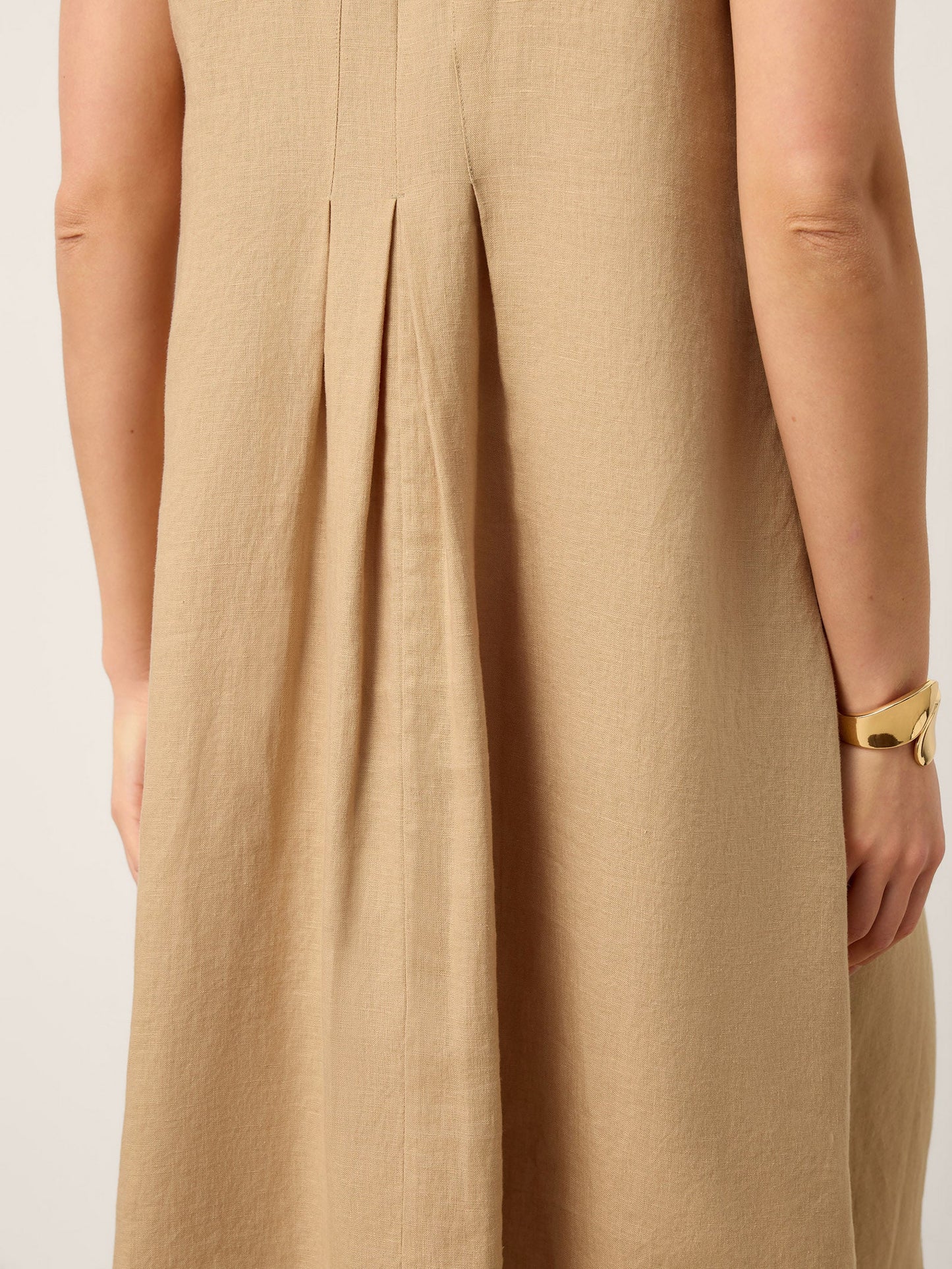 100% Linen Sleeveless Tie-Neck Pintucked Midi Dress MILLICENT