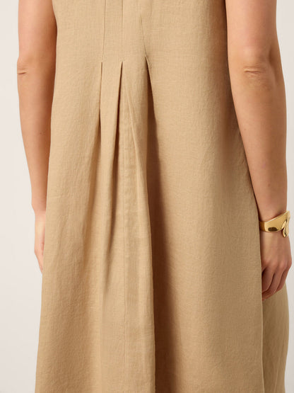 100% Linen Sleeveless Tie-Neck Pintucked Midi Dress MILLICENT