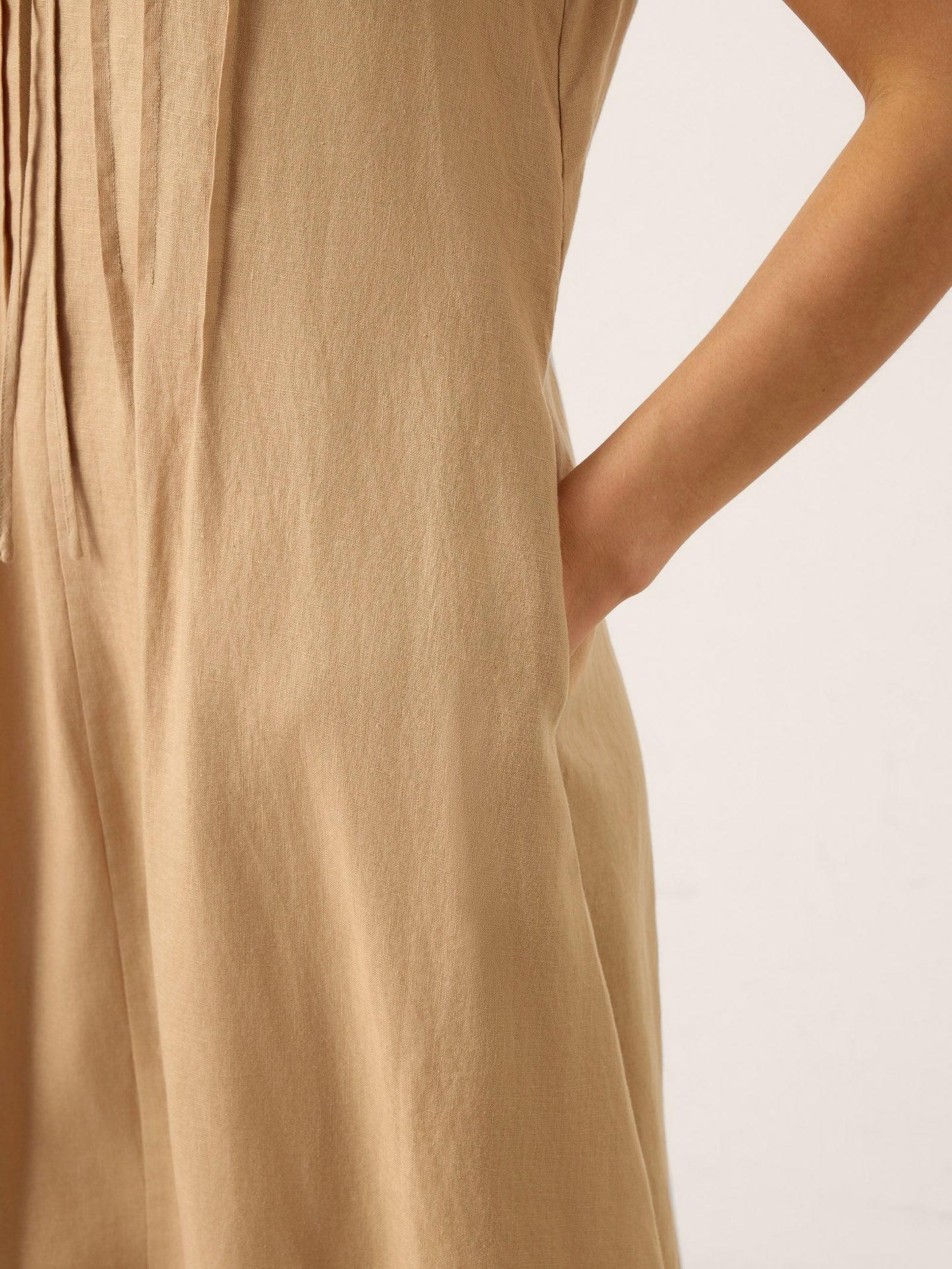 100% Linen Sleeveless Tie-Neck Pintucked Midi Dress MILLICENT