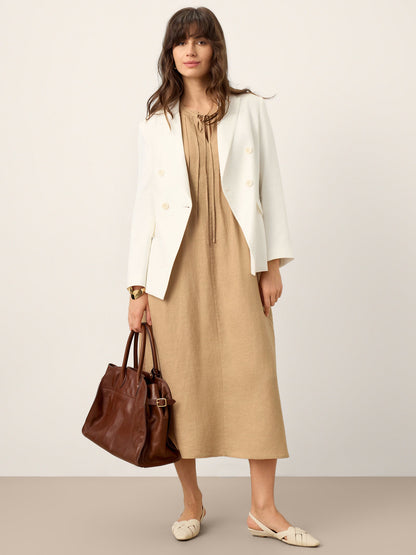 100% Linen Sleeveless Tie-Neck Pintucked Midi Dress MILLICENT