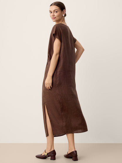 100% Linen Twist-Waist Slit Maxi Dress LYNETTE