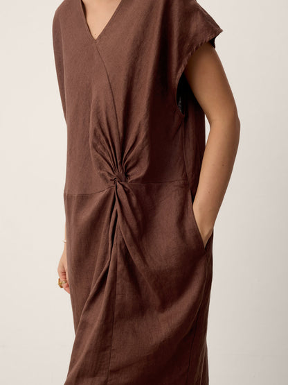 100% Linen Twist-Waist Slit Maxi Dress LYNETTE