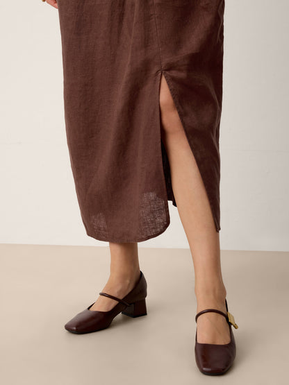 100% Linen Twist-Waist Slit Maxi Dress LYNETTE