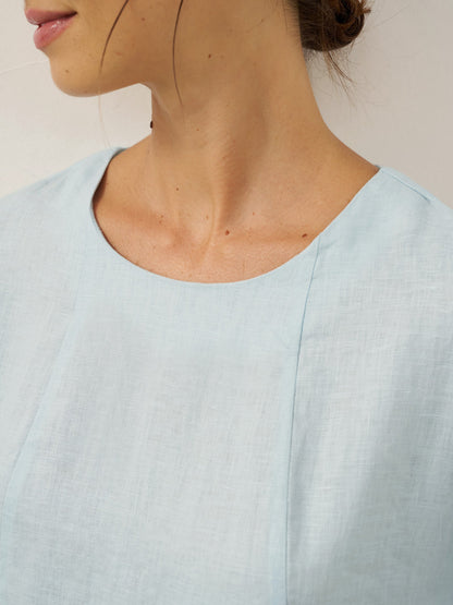 100% Linen Vintage A-Line Button Detail Midi Dress AMIN