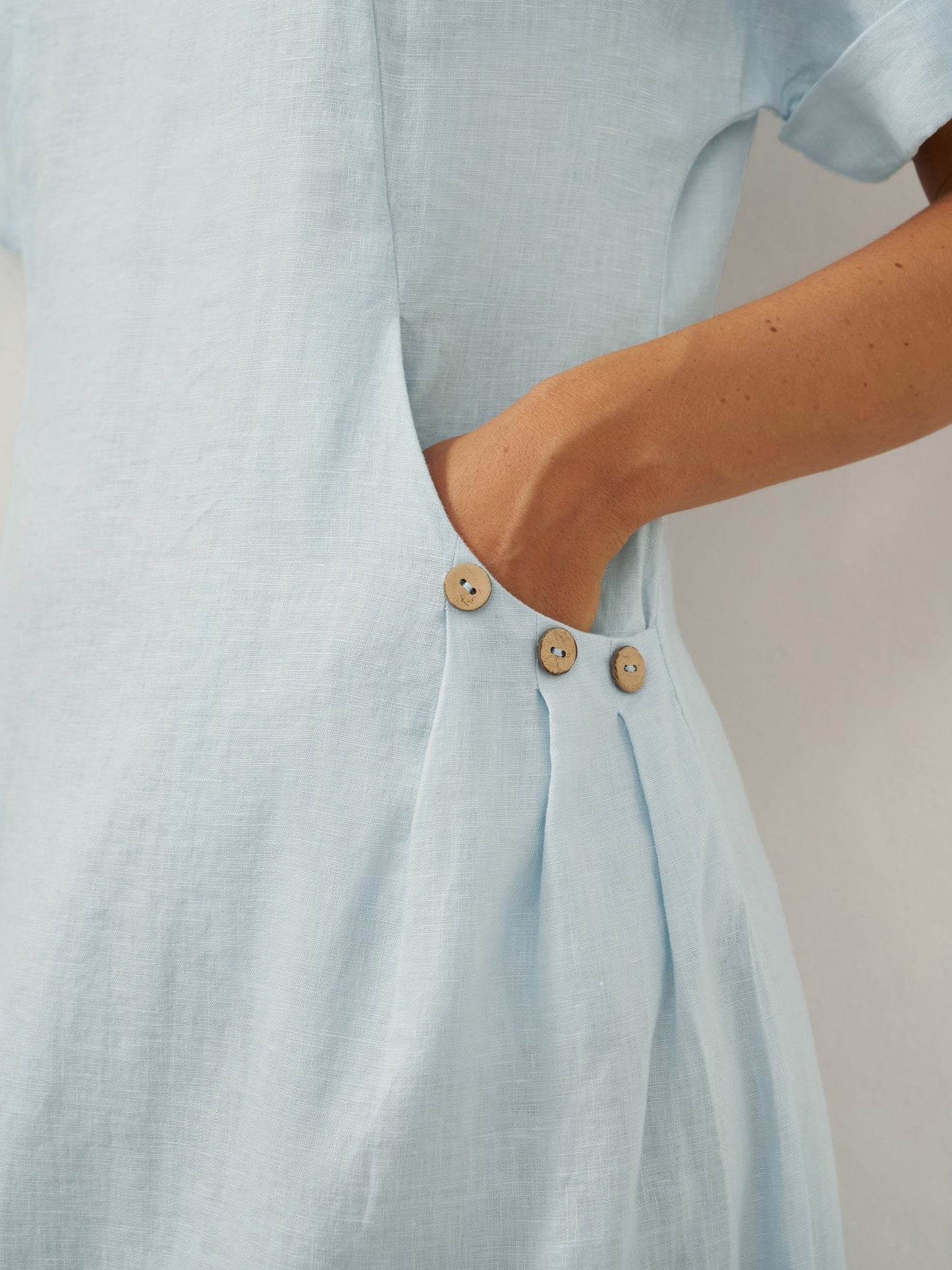 100% Linen Vintage A-Line Button Detail Midi Dress AMIN