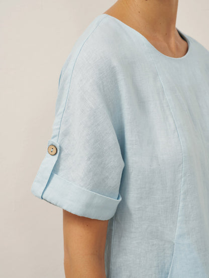 100% Linen Vintage A-Line Button Detail Midi Dress AMIN