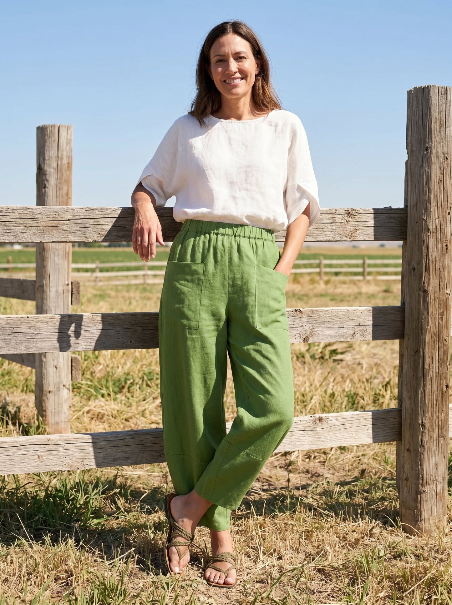 100% Linen Petal-Hem Trousers with Elastic Waist LIV