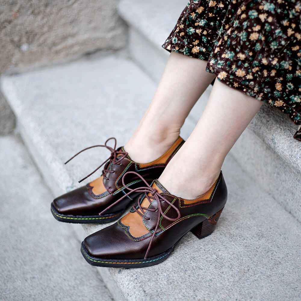 Vintage Elegant Square Toe Leather Shoes