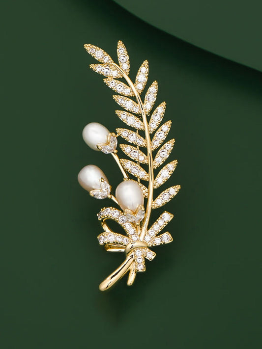 Freshwater Pearl & Alloy Wheat Ear Brooch
