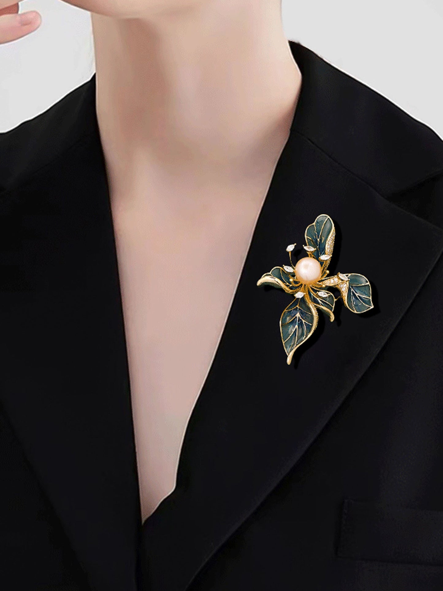 Freshwater Pearl, Zircon & Alloy French Iris Brooch