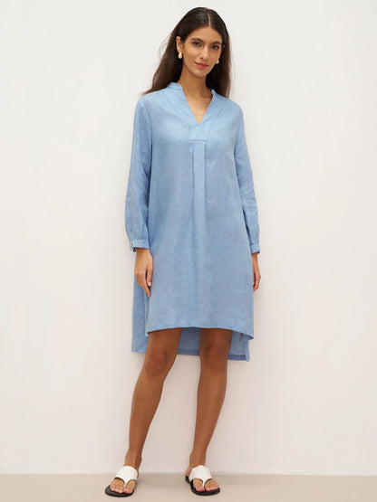 100% Linen V-Neck Pullover Shirt Dress JADEN