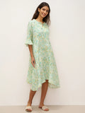 100% Linen A-Line Ruffled Collar Tie-Neck Mini Dress LIVIA