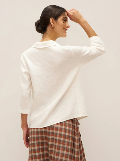 100% Linen Peter Pan Collar 3/4 Sleeve Shirt ASTRID