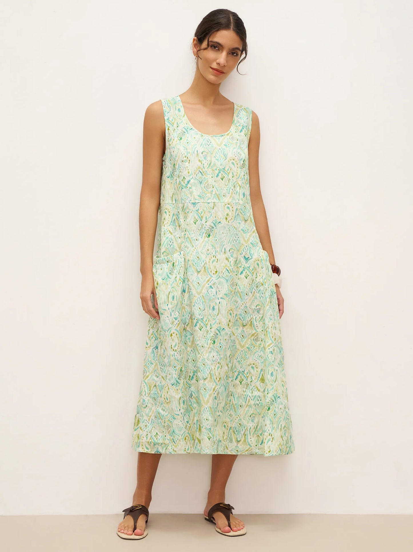 100% Linen Floral Swing Beach Tank Dress LORRAINE