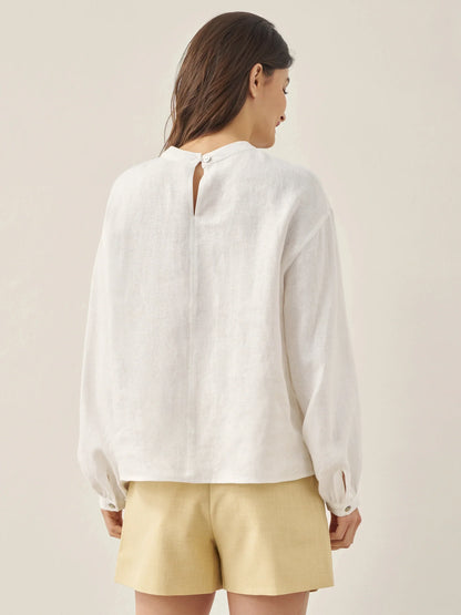 100% Linen Mock Neck Long-Sleeve Top DEANNA