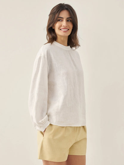 100% Linen Mock Neck Long-Sleeve Top DEANNA