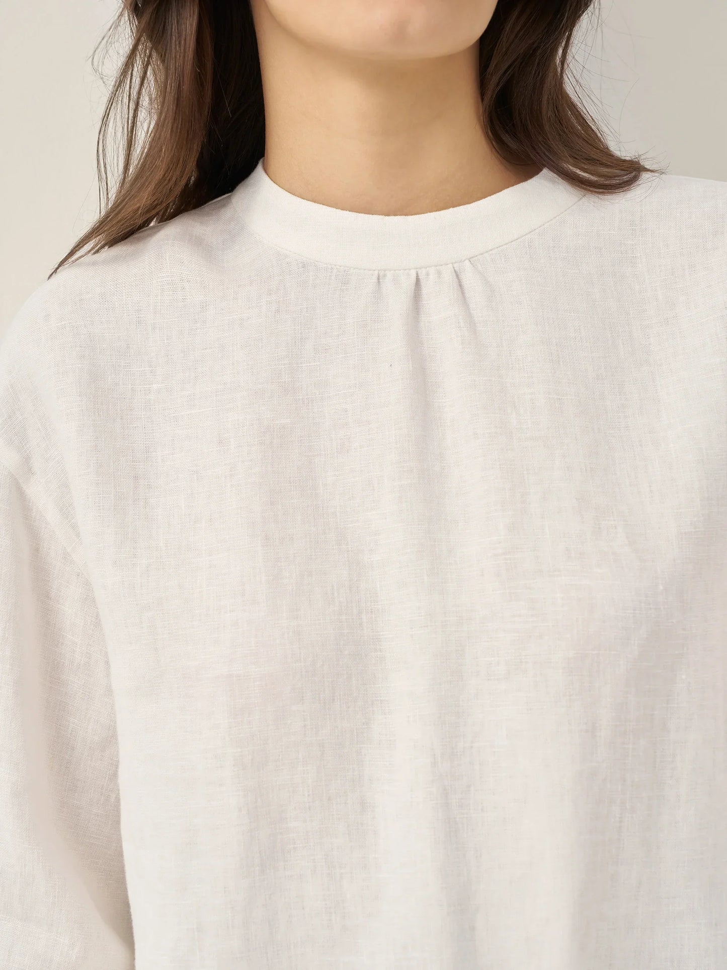 100% Linen Mock Neck Long-Sleeve Top DEANNA