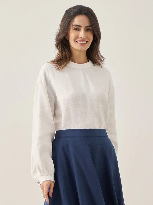 100% Linen Mock Neck Long-Sleeve Top DEANNA