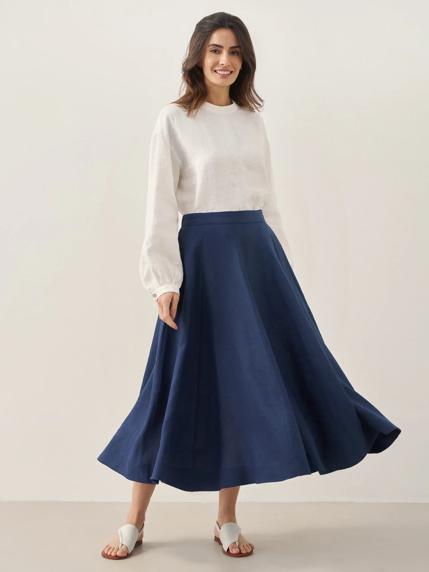 100% Linen Mock Neck Long-Sleeve Top DEANNA