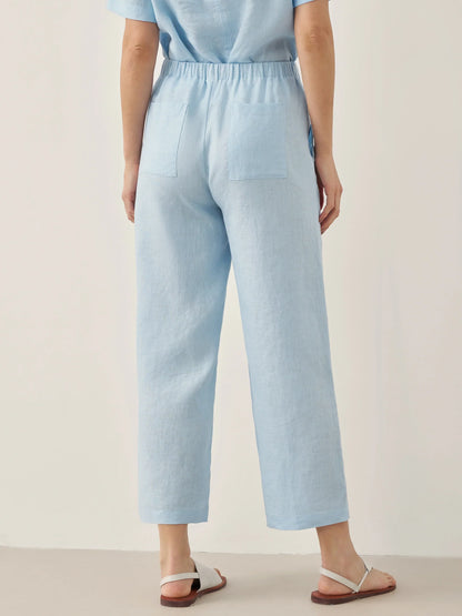 100% Linen Short-Sleeve Round Neck Button Detail Top & Pants Set JOSIE
