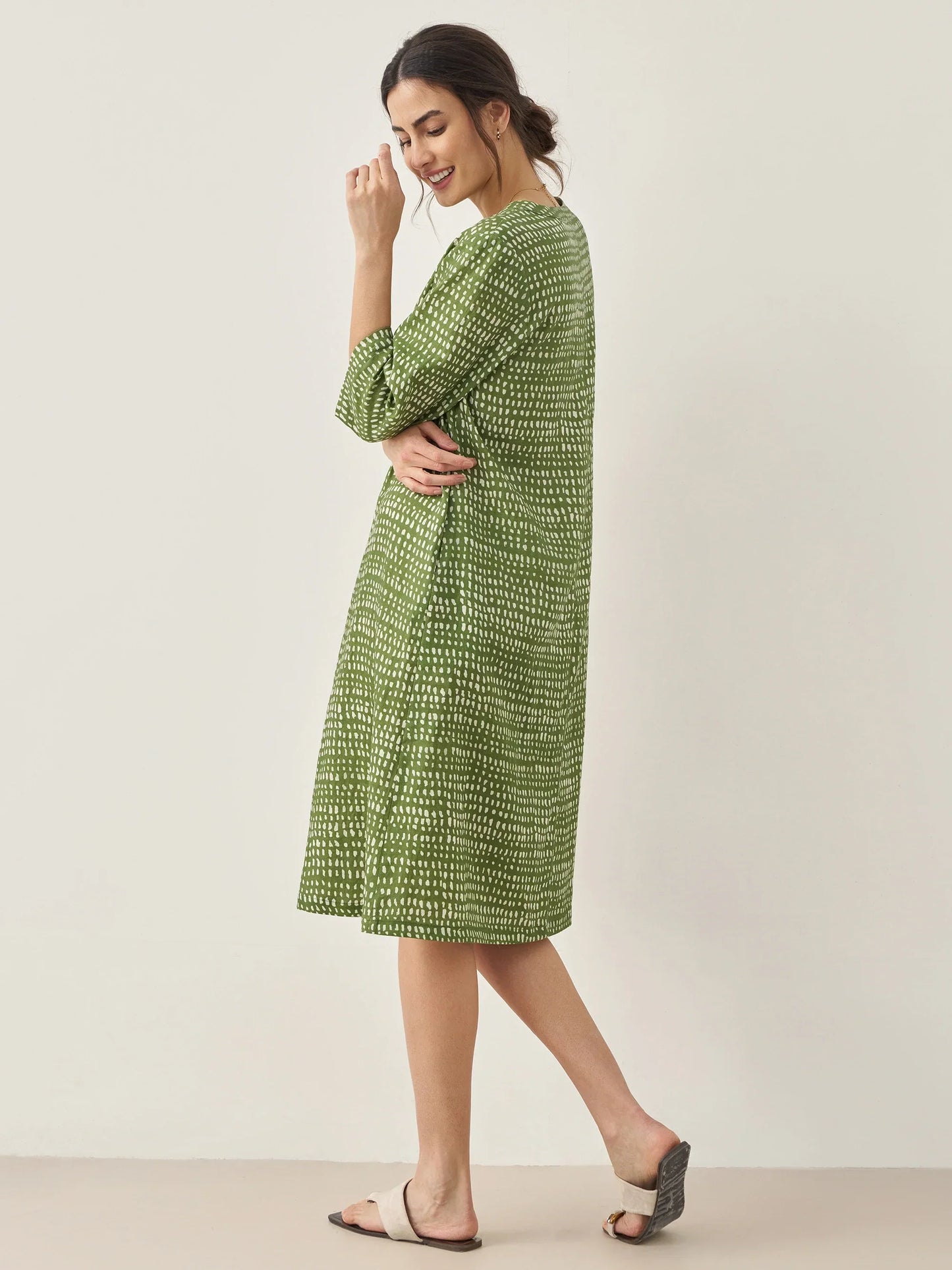 100% Linen V-Neck Dot Mini Dress LIRA