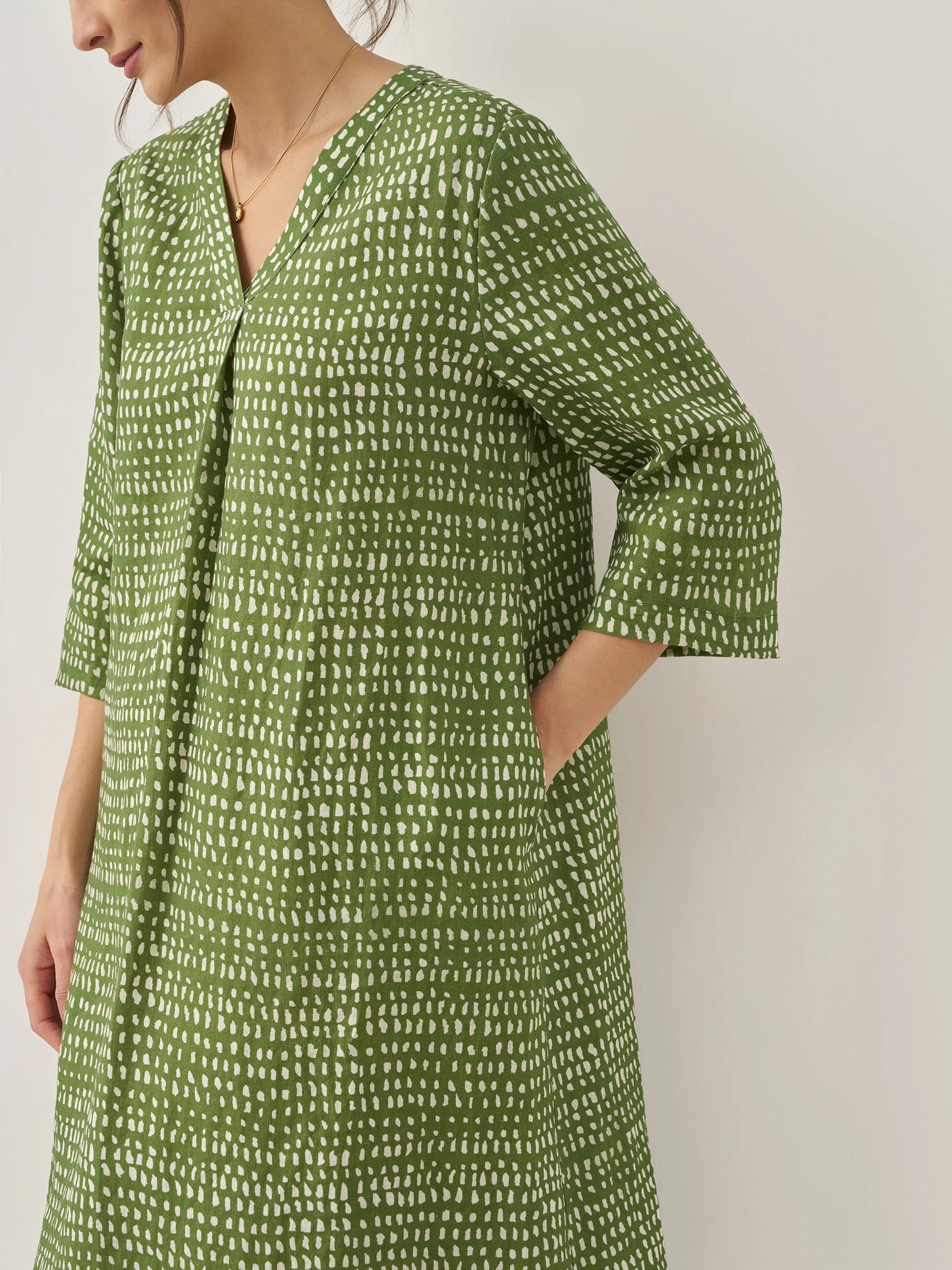 100% Linen V-Neck Dot Mini Dress LIRA