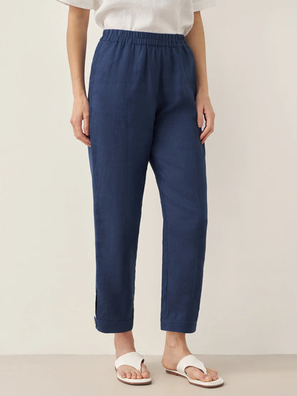 100% Linen Straight-Leg Pants with Elastic Waist PATRICE