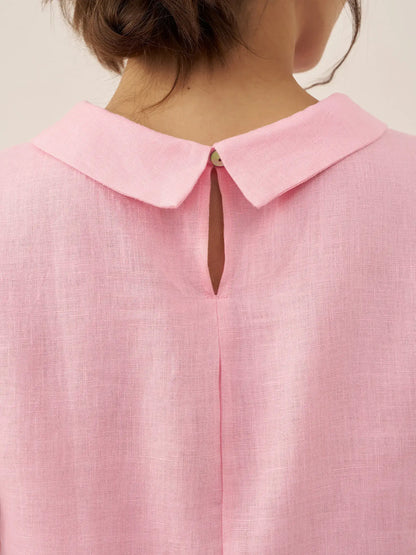 100% Linen Draped Collar Tank Top
