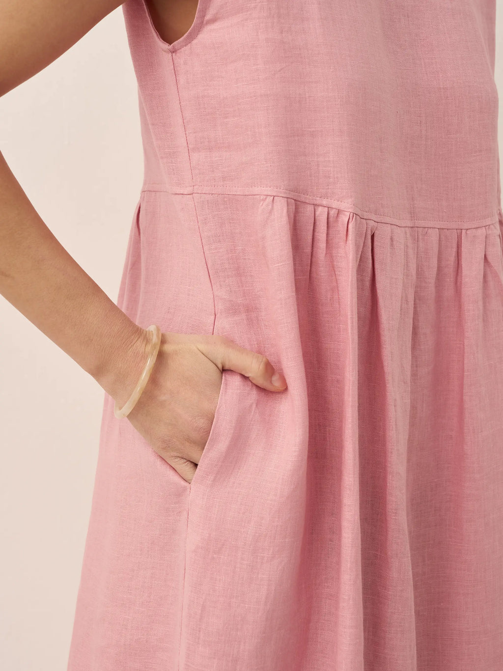 Linen Striped Cap Sleeve Washed Midi Dress JOAN