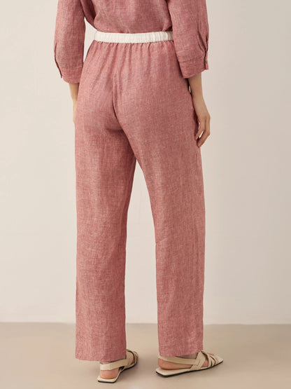 100% Linen Elastic Waist Straight-Leg Trousers JOURDAN