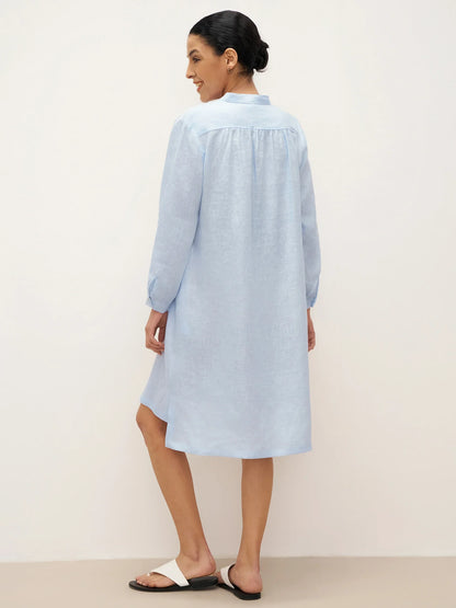 100% Linen V-Neck Pullover Shirt Dress JADEN