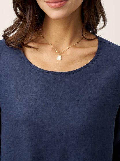 100% Linen Relaxed Back Button Top with Tab Sleeves SYLVANA