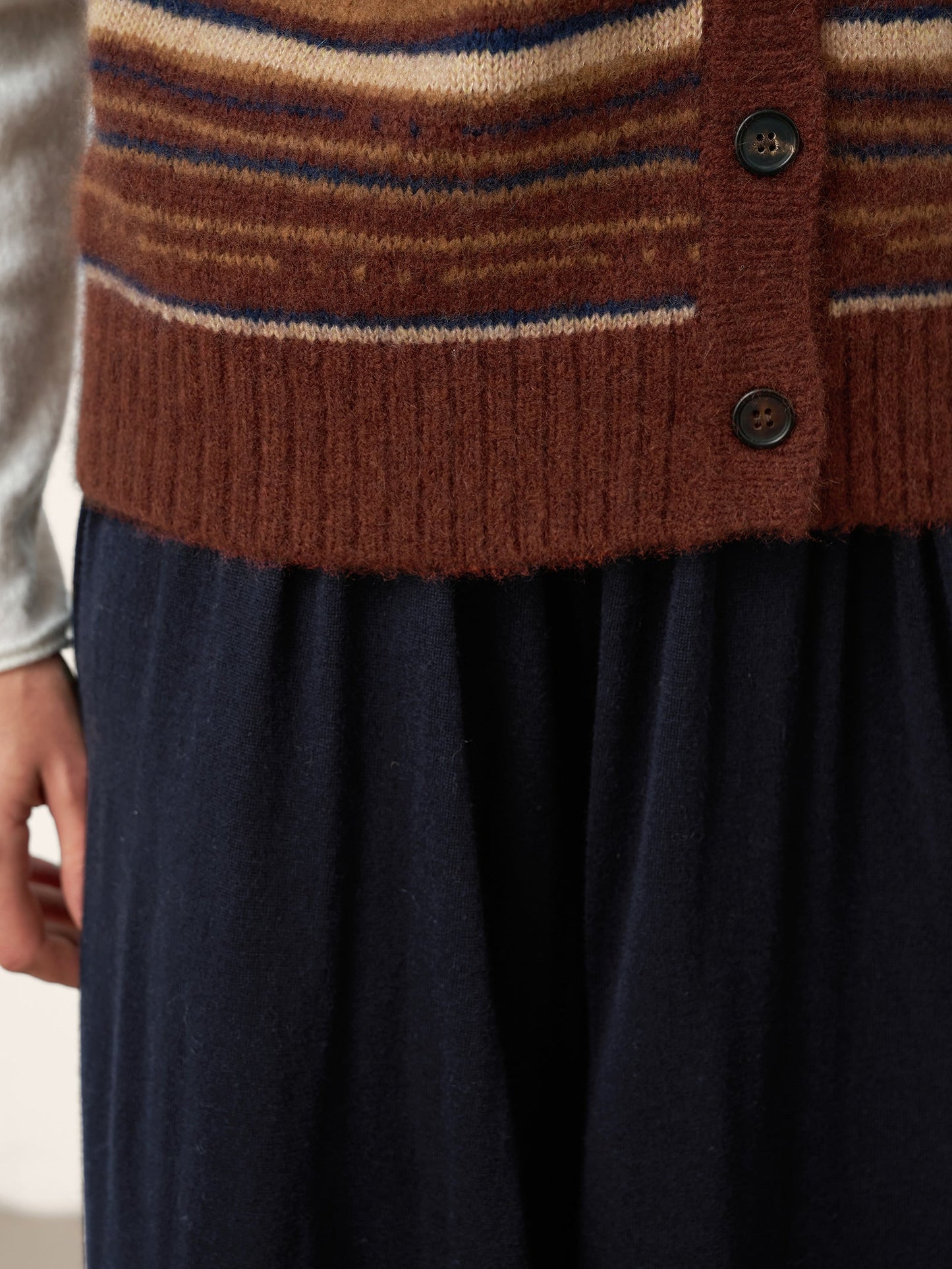 Mongolian Cashmere and Mulberry Silk Colorblock Stripe Button-Front Vest SOPHIE