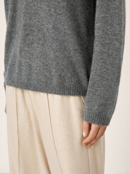 Mongolian Cashmere & Mulberry Silk Seamless Ribbed Trim V-Neck Sweater TESSA