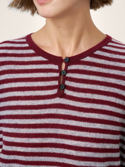 100% Mongolian Cashmere Drop Shoulder Stripe Knit Top RAINA