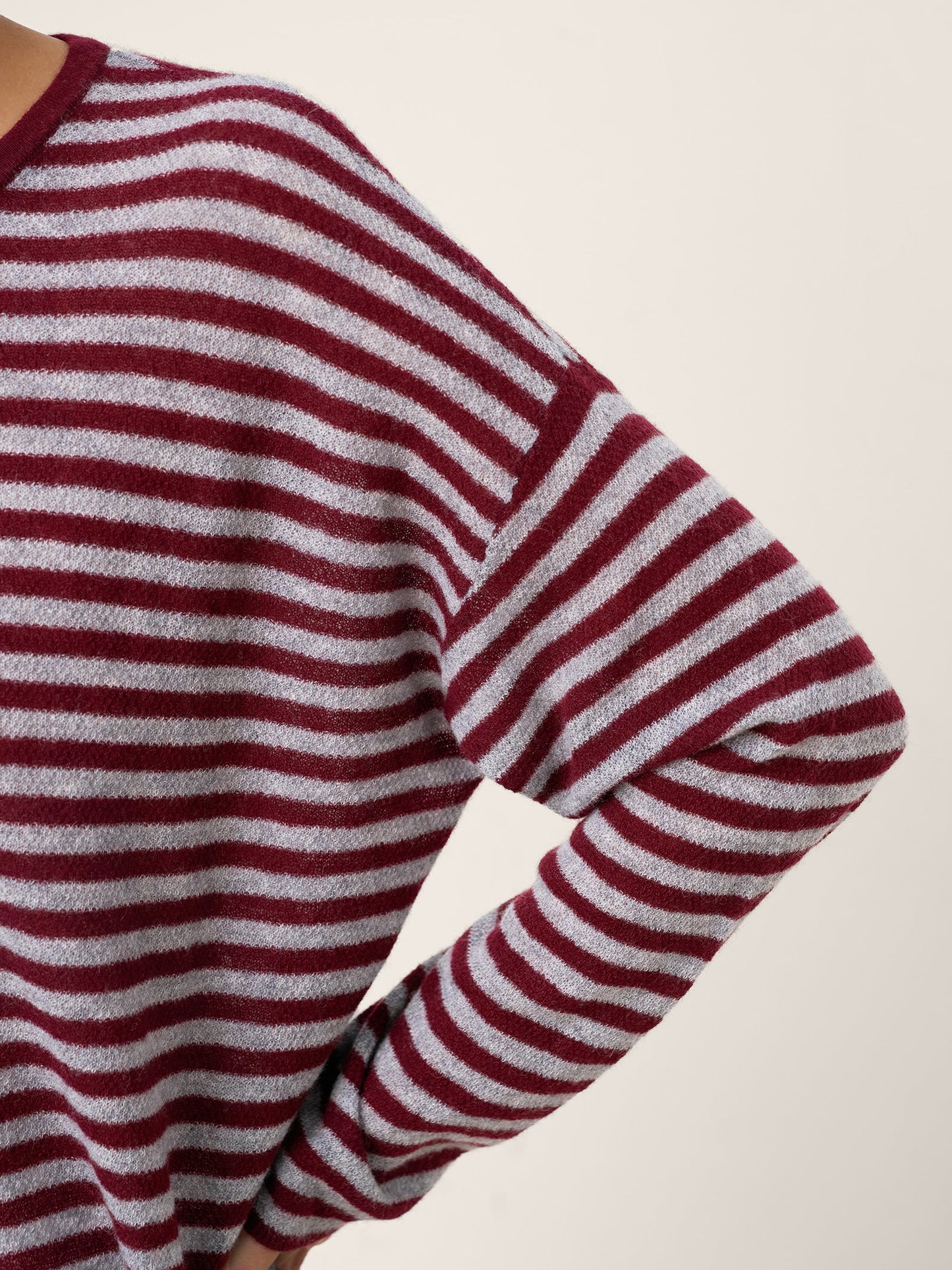 100% Mongolian Cashmere Drop Shoulder Stripe Knit Top RAINA