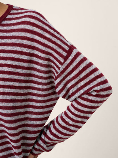 100% Mongolian Cashmere Drop Shoulder Stripe Knit Top RAINA