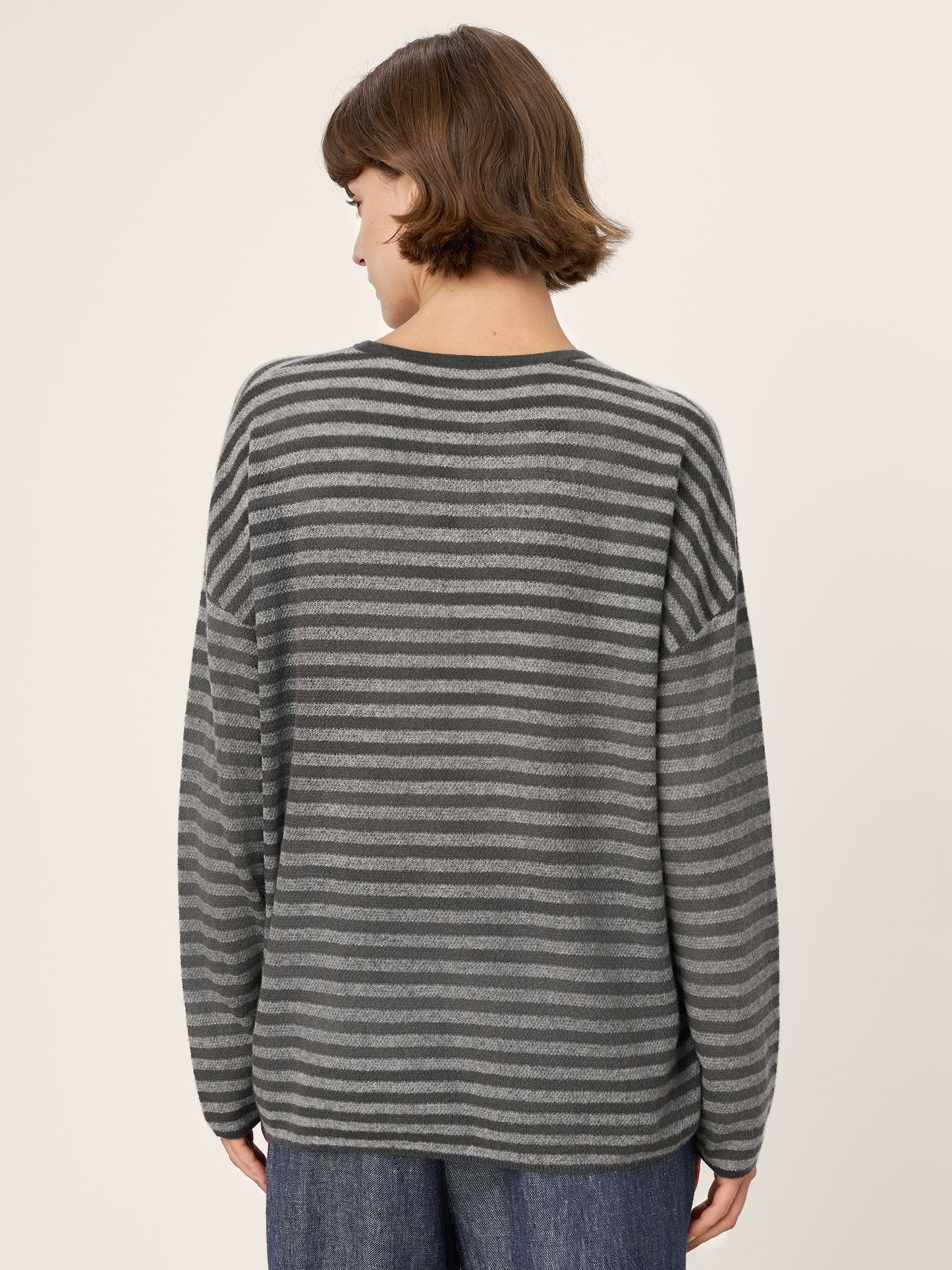 100% Mongolian Cashmere Drop Shoulder Stripe Knit Top RAINA