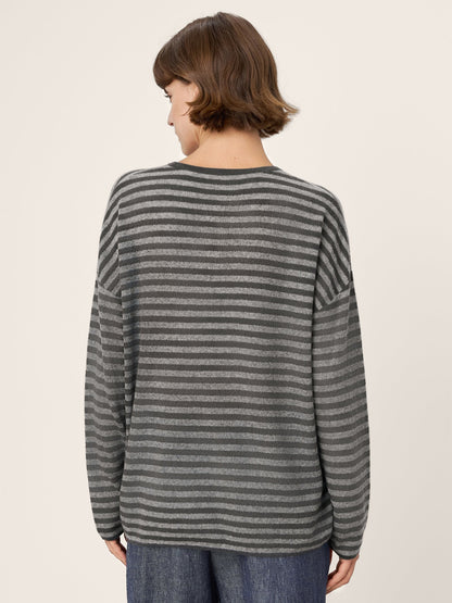 100% Mongolian Cashmere Drop Shoulder Stripe Knit Top RAINA